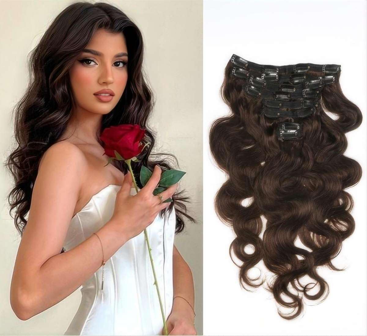 Sexycat Body Wave Hair Extensions Clip in 18 Inch 8Pcs 120g Clip in Hair Extensions Real Human Hair, #2 Brown Color Double Weft Hairpieces for Women — image 1