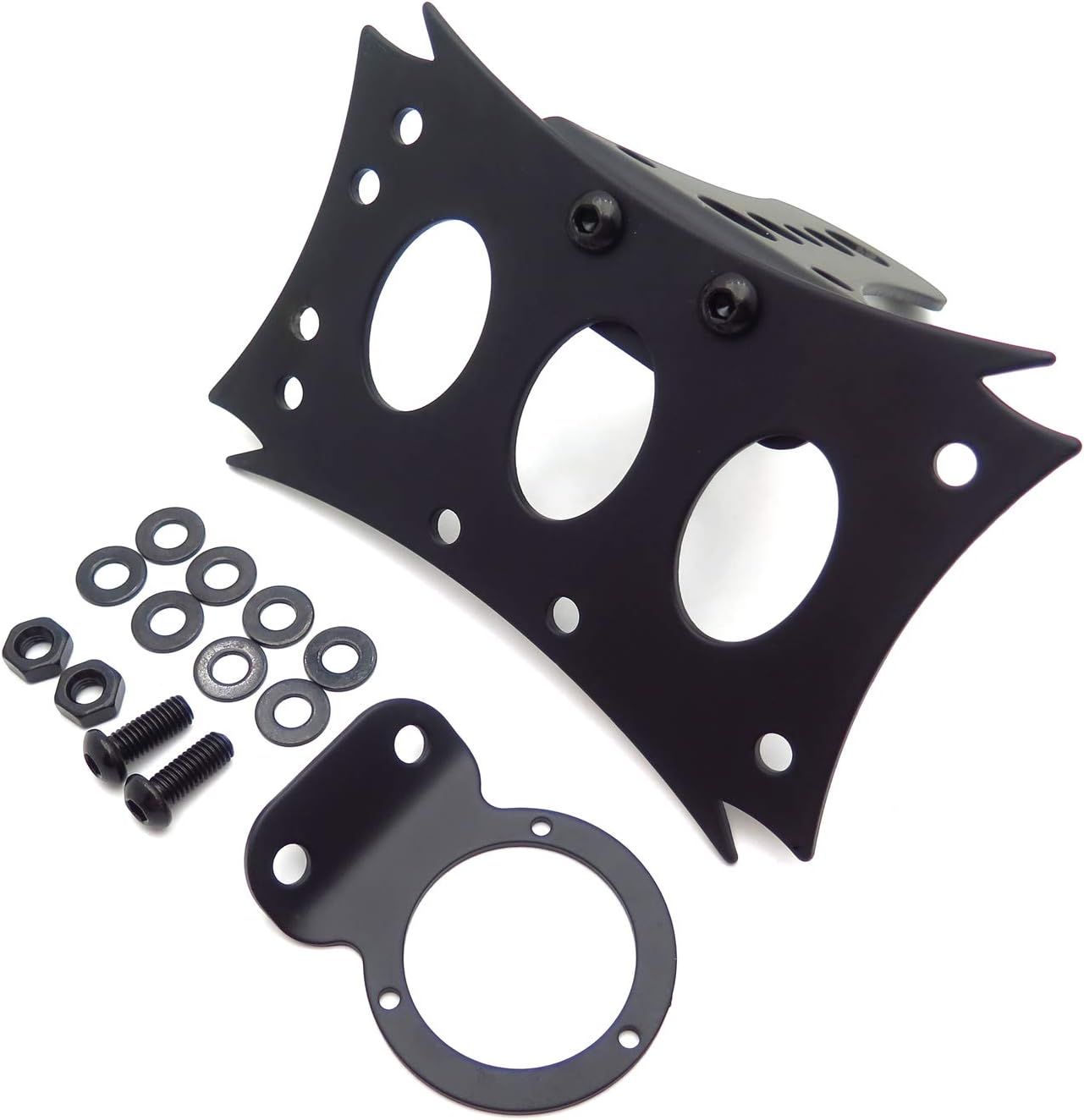 HTTMT MT408 Plate- Motorcycle Black Horizontal Side Mount 7 3/10" x 4 4/5" License Plate Bracket Compatible with Harley Bobber Chopper Custom Suzuki Kawasaki