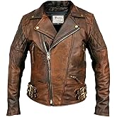 Men’s Leather Motorcycle Jacket Cafe Racer Classic Lapel Style Collar Lambskin Biker Brando Leather Jacket
