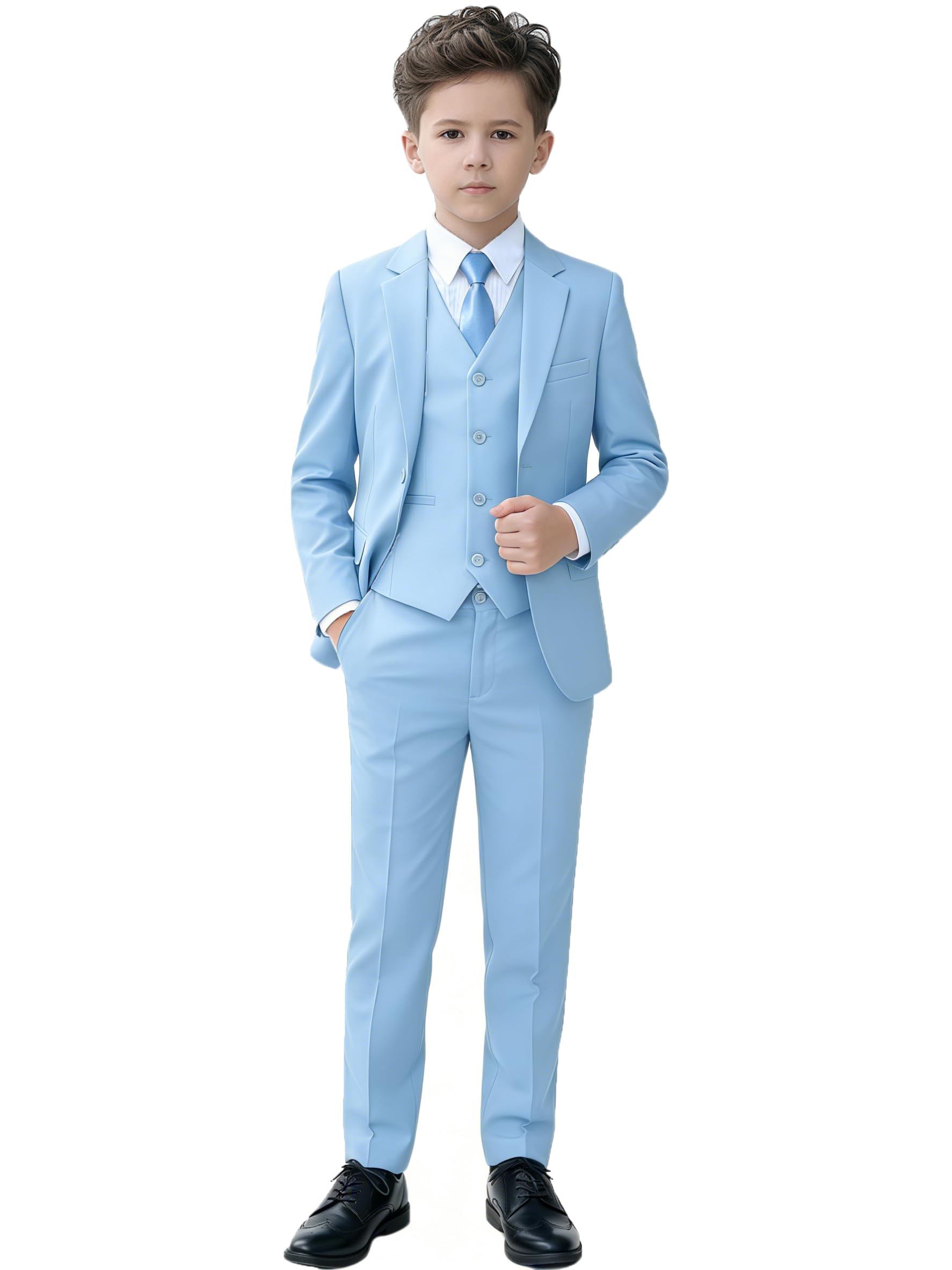 Photo 1 of YuanLu Big Boys Suits Slim Fit Formal Light Blue Suit for Kids Wedding Outfit Birthday Party Easter Prom Dresswear Toddler Boy Tuxedo Suit Size 16