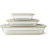 Amazon Basics Glass Baking Dishes with BPA-Free Lids, 6-Piece Bakeware Set, Borosilicate Glass, Oven-Safe up to 752&deg;F, Non-Slip and Stackable, Dishwasher-Safe, Linen Gray