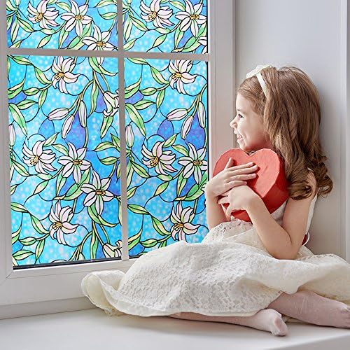 Window Film No Glue Frosted Privacy Static Glass Sticker Stained Glass Decorative Window Films (35.5x78.7In(90 x 200cm))