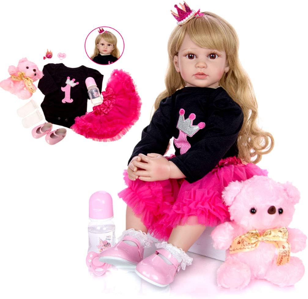 TINGSHOP 60Cm Reborn Baby Doll, Soft Silicone Newborn Baby Dolls Toy Long Hair Girl Playmate Princess Clothes Lifelike Handmade Gifts Toddler Dolls Birthday Xmas Present, EN71 Certification