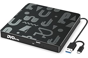 BlueFire External CD DVD Drive, USB C Laptop Drive Portable External Disc Drive, High Speed Data Transfer USB 3.0 Type-C Opti