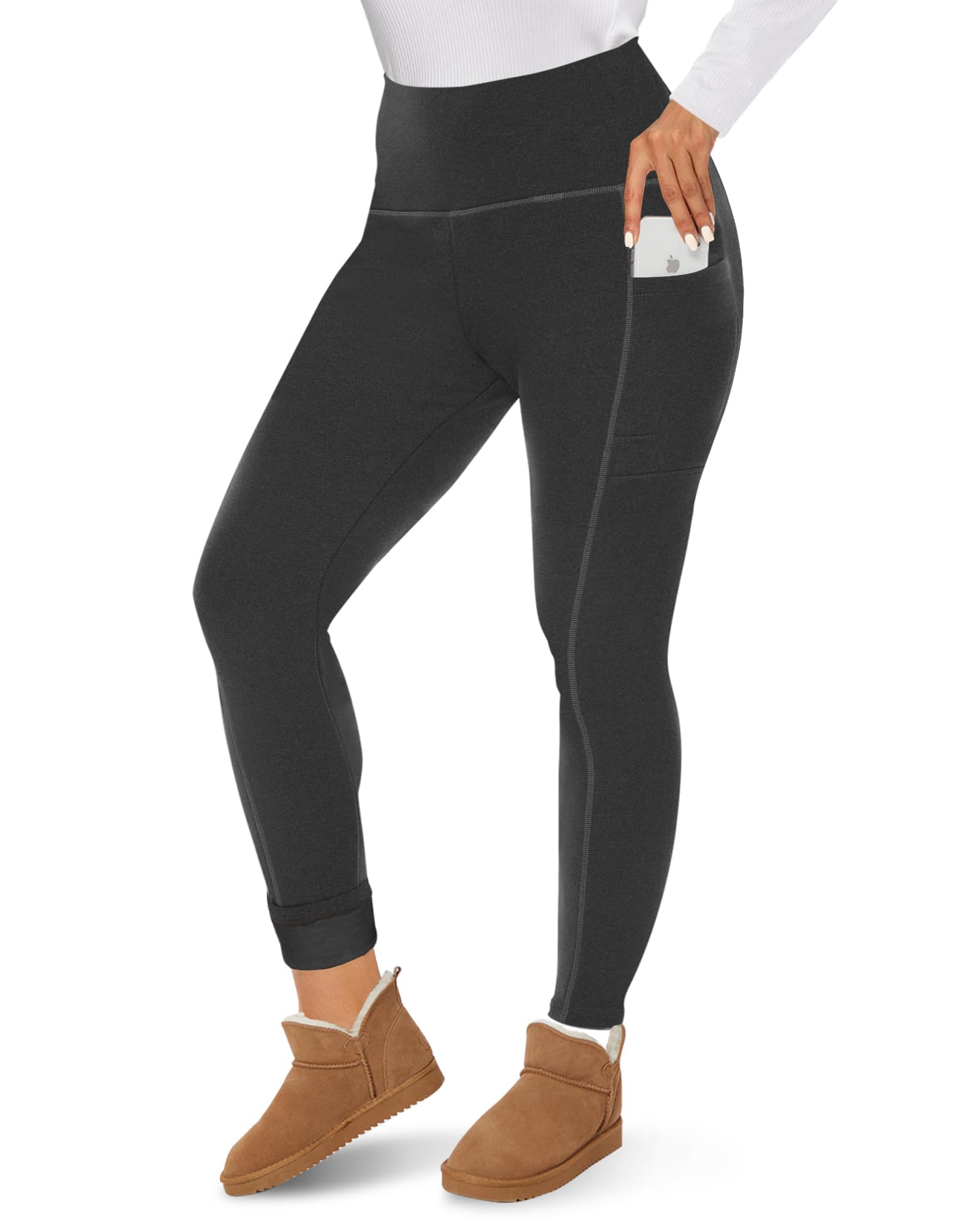 CAMPSNAIL Fleece Lined Leggings Women - Thick Soft High Waisted Black Tummy Control Thermal Warm Velvet Pants for Cold Winter Image