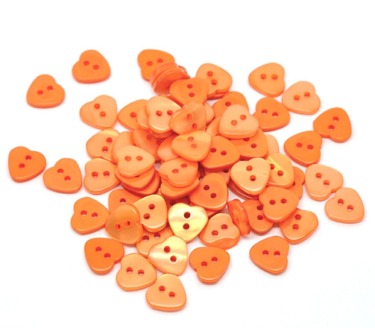 100 x Orange Heart Shape 11mm x 12mm Resin Buttons. Ideal for Sewing, Knitting. Scrapbooking. — image 1