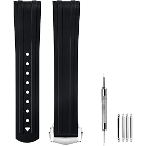 SDUTIO 20mm Curved FKM Rubber Watch Strap – 20 Quick Release Band with Stainless Steel Foldover Clasp, Compatible with Omega