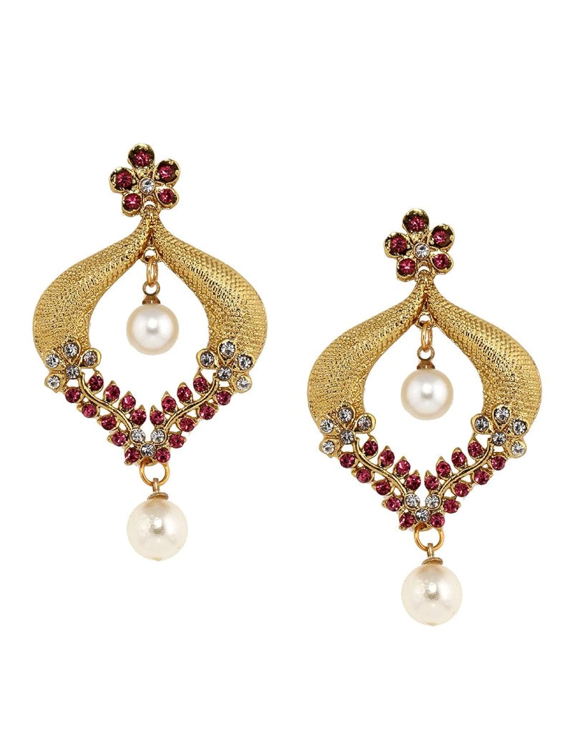 bindhani cz stone chandbali gold-plated dangle & drop earrings for girls