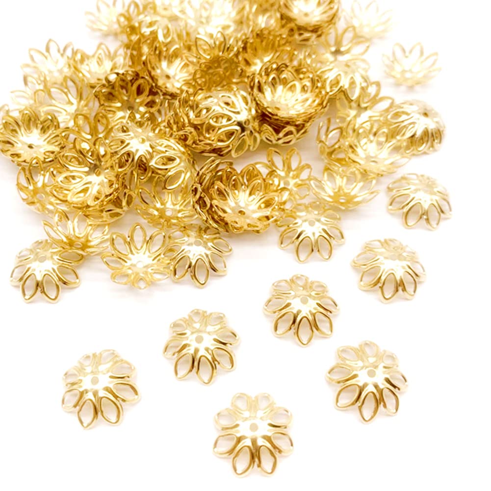 Zhiheng 500PCS 15mm Gold Tone Flower Bead Caps for Jewelry Making DIY Bead Working