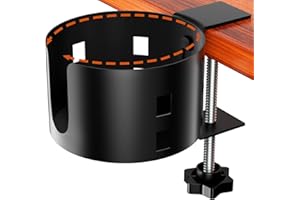 Upgraded Large Desk Cup Holder Clamp, OOKUU Anti-Spill Table Cup Holder, Metal Office & PC Gaming Desk Accessories, Compatible with Universal Cup, Bottles, Pencil Holder (Black)