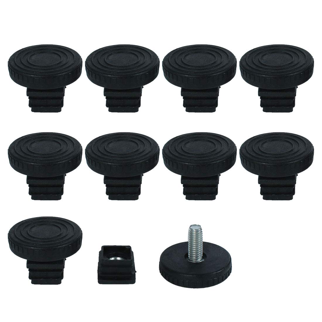 Sourcingmap Leveling Feet 20 x 20mm Square Tube Inserts Kit Furniture Glide Adjustable Leveler for Table Chair Leg 10 Sets