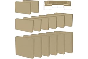 FKSLIFE 14Pieces Patio Cushion Covers Replacement,Outdoor Couch Cushions Covers Waterproof Furniture Cushion Covers Slipcovers Set with Zippers,Cover Only(Brown, 23.6×23.6×3.35 inches)