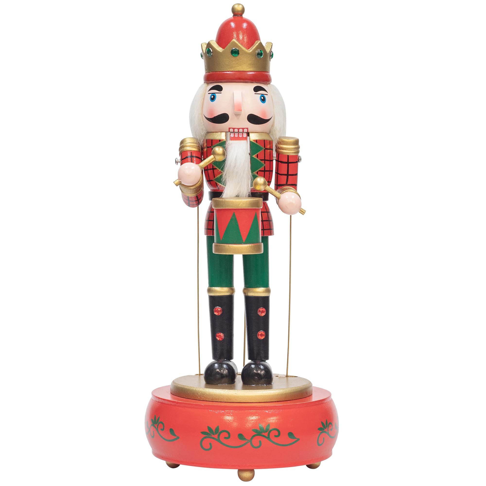 KI Store Christmas Nutcracker Red Music Box Wooden Drummer Soldier Nutcracker Figurine for Christmas Decorations Display Collection Gift