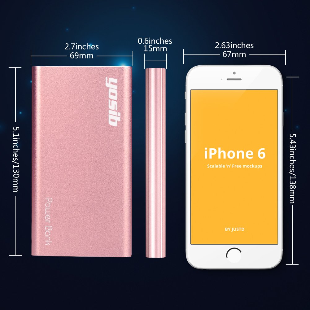 Portable Power Bank Real 10000mAh Dual 2 USB Output Ports Emergency External Battery Charger for iphone7 6s plus6 Androids PSP tablets and More.yosib (Rose Gold)