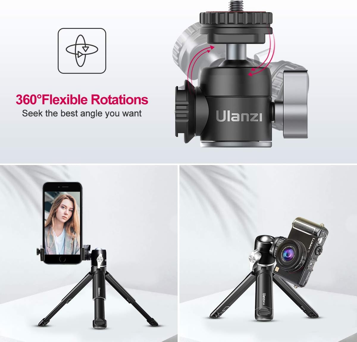 Mini Tripod PICTRON MT-14 Mini Camera Tripod with 360° Ball Head & Cold Shoe, Extendable Small Selfie Stick Tabletop Tripod for Camera iPhone Android Projector Monopod Webcam DSLR Gopro : Camera & Photo