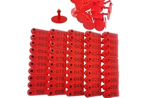 GMXZX 100PCS 001-100 Number Plastic Livestock Ear Tags Farm Animal Tags ID Tags Pink Green Blue Ear Tagger for Cow Cattle Sheep Goats Pigs Hogs Mark Label (Red)