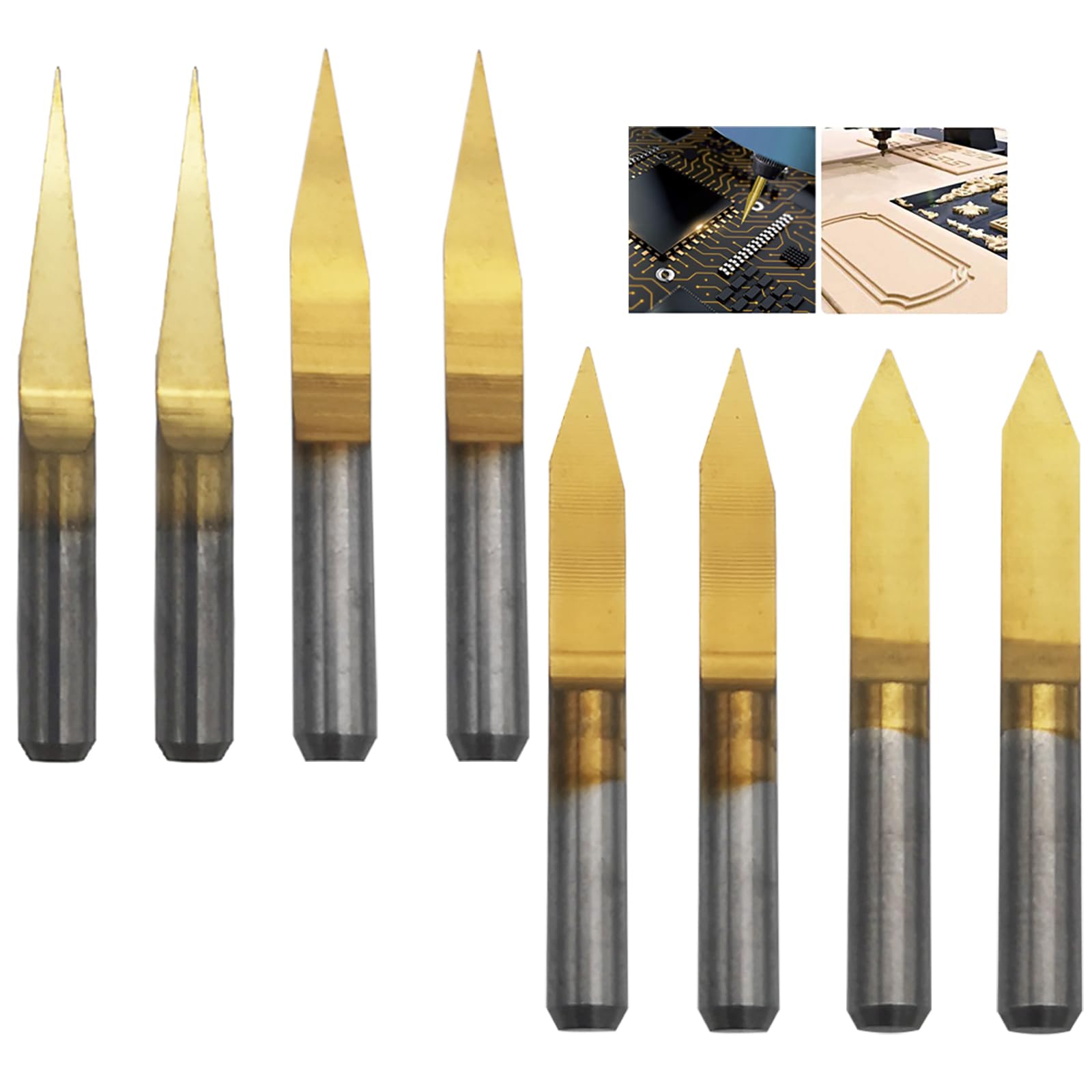 CESFONJER Carbide PCB Engraving Bits, Titanium Coat Engraving Bits, 3.175mm Engraving CNC Bit Router Carving Tool Tip 0.1mm (2 Pcs *10°, 2 Pcs*20°, 2 Pcs*30°, 2 Pcs*45°) — image 1
