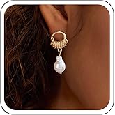 Sttiafay Boho Geometric Pearl Earrings Baroque Pearl Drop Earrings Gold Irregular Round Circle Studs Geometric Statement Dangle Earrings Jewelry for Women