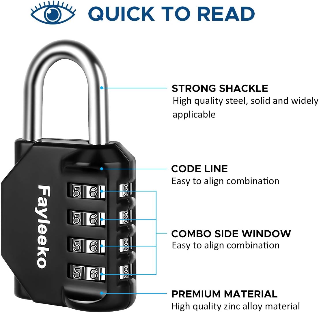 Combination Lock, 2 Pack, 4 Digit Combination Padlock for School Gym Sports Locker, Fence, Toolbox, Case, Hasp Cabinet Storage. Black - - 