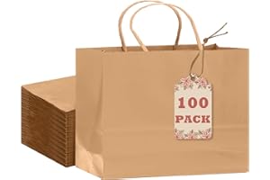 qiqee 100-Packs Brown Gift Bags with Handles Bulk 13"x4.5"x10" Wide Large Size Party Paper Bags