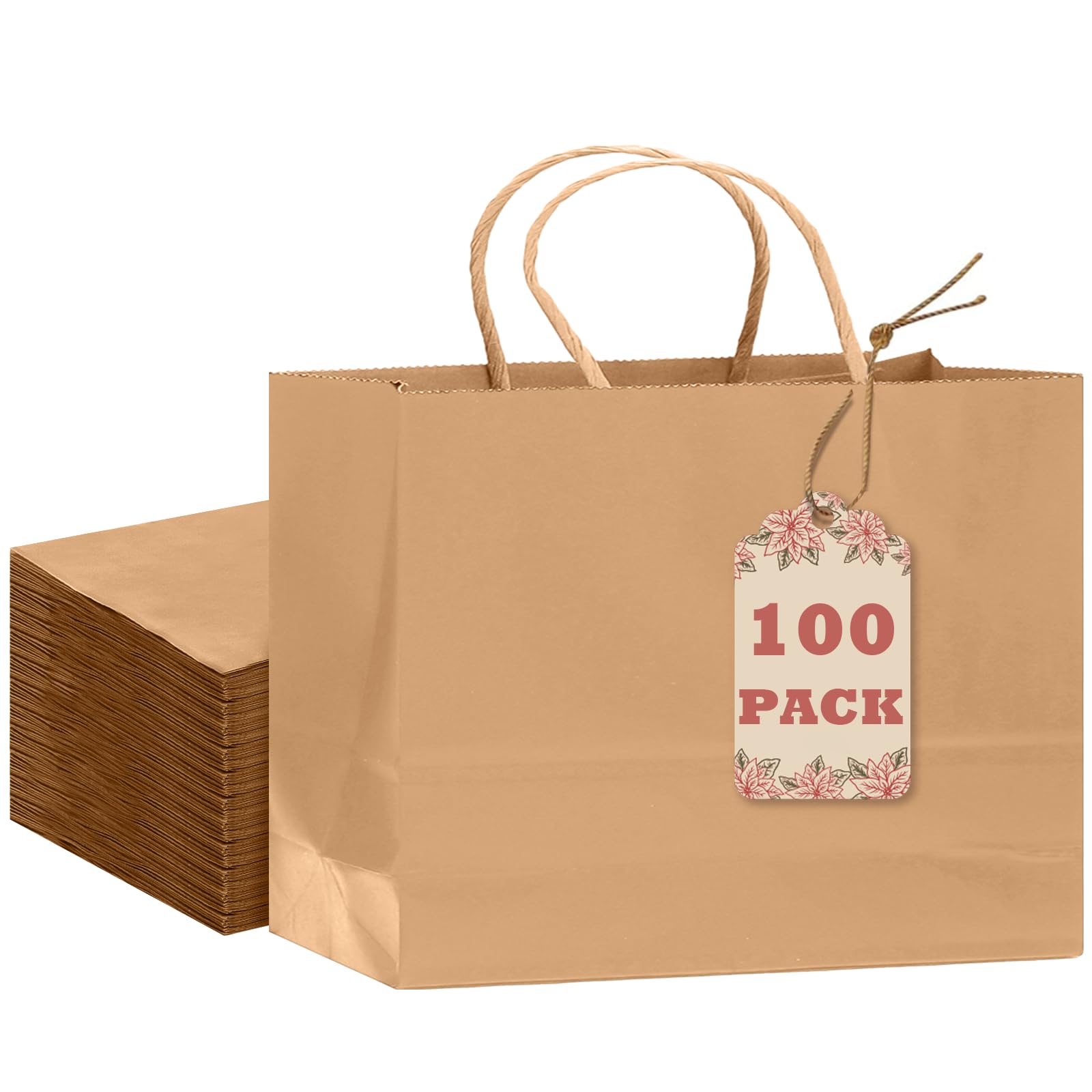 Photo 1 of qiqee 13"x4.5"x10" Large Gift Bag with Handles Bulk 100PCS Gift Paper Bags Brown Bags Multiple Uses (Wide Large)
