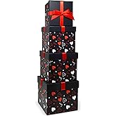 Gift Boutique 4 Pack Valentine Nesting Boxes with Bow Lids Black Red Hearts Stacking Square Box Gifts Presents Wrapping Birthday Wedding Party Decor