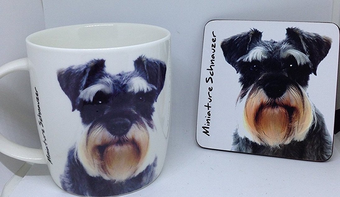 RCPLTD Royal County Miniature Schnauzer Mug and Coaster Set with Image of Dog on Both