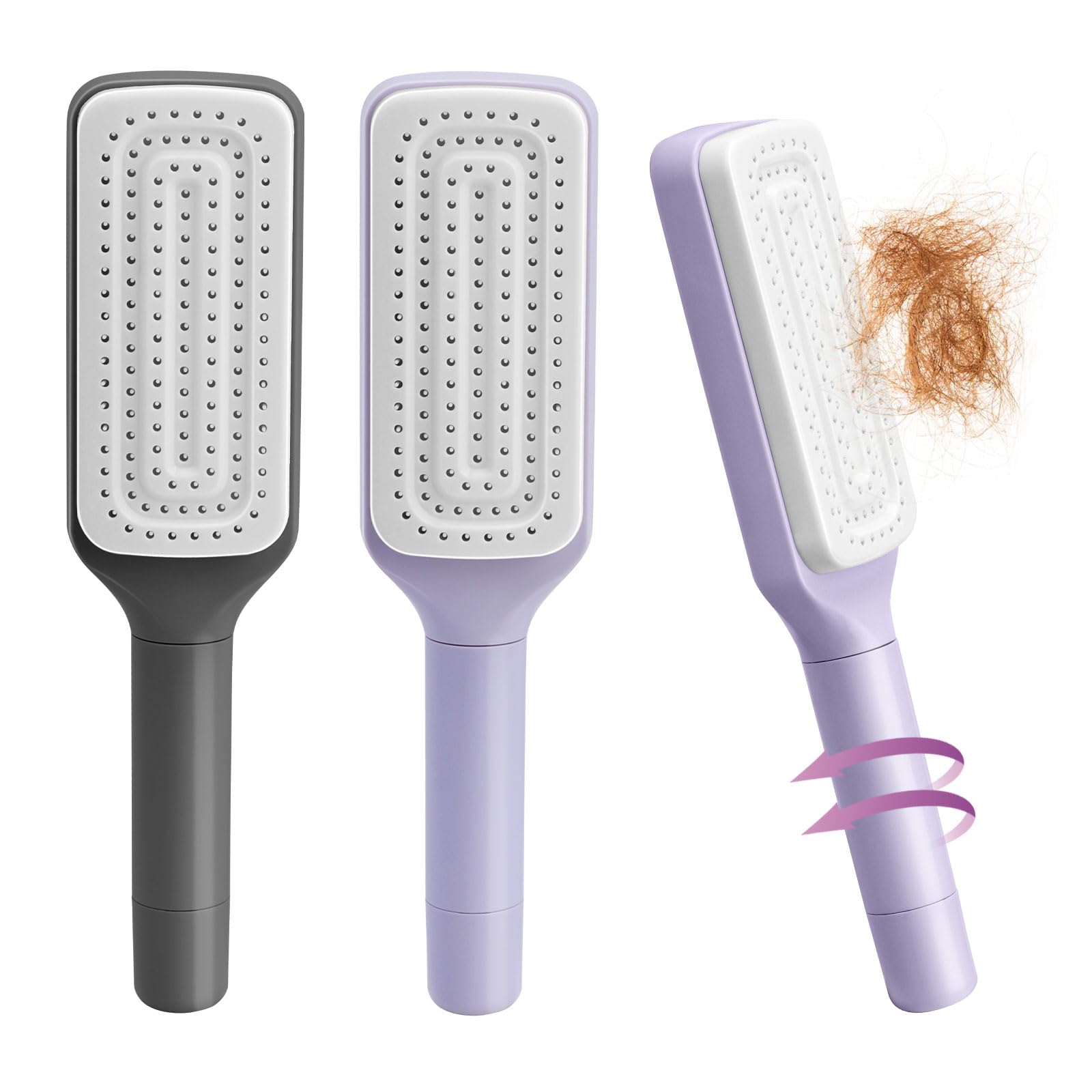 2PCS Self Cleaning Hair Brush,hair Brushes For Women,one-click Cleaning Comb,curly hair comb,3d airbag comb,retractable comb,suitable For All Hair Types,easily Comb Hair And Clean (purple + gray)