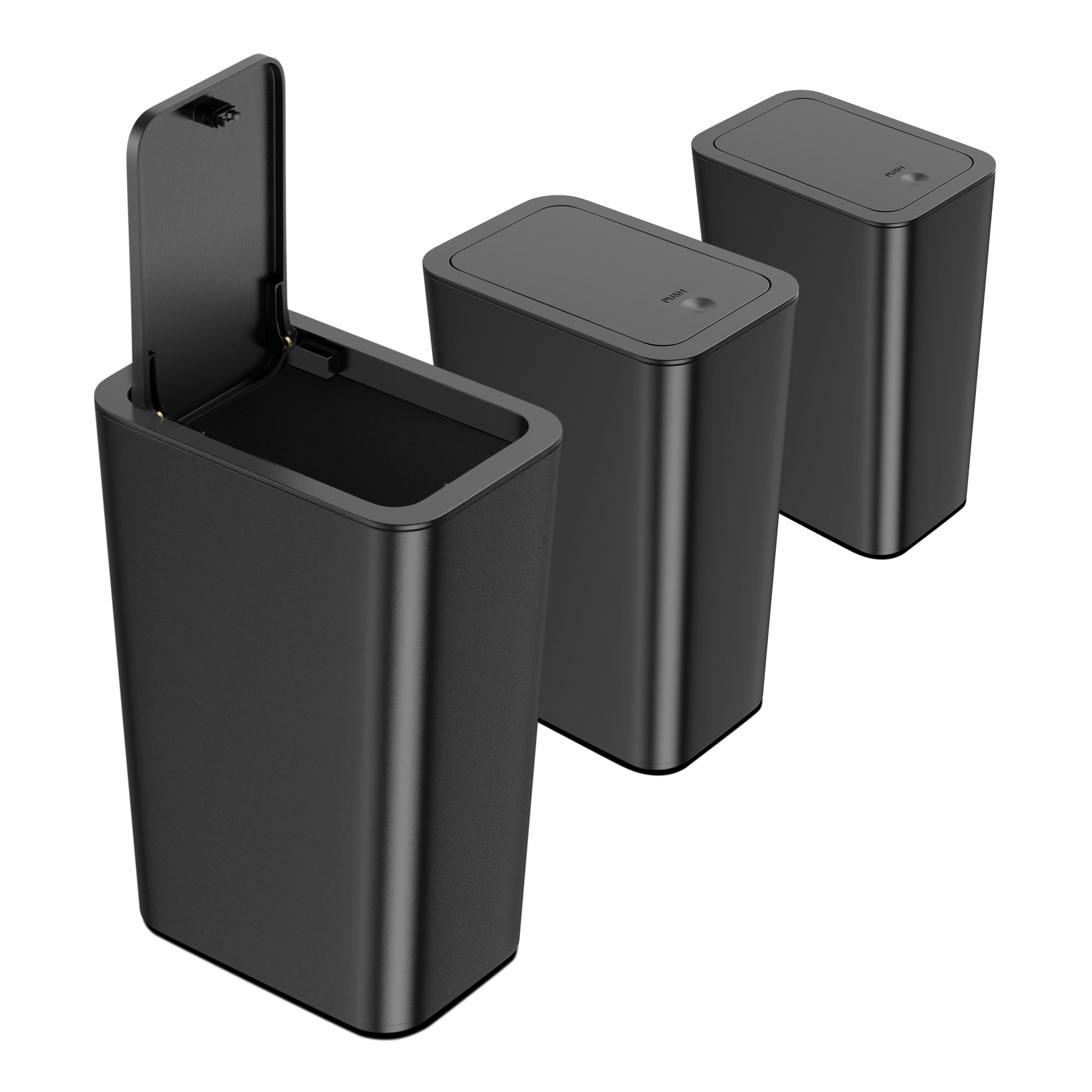 Photo 1 of N. NETDOT 3 Pack Small Trash Can with lid, 1.8 Gallon Bathroom Trash Can,Garbage Can Slim Trash Bin Waste Basket for Bathroom,Kitchen,Bedroom,Living Room,Office,Laundry - Black