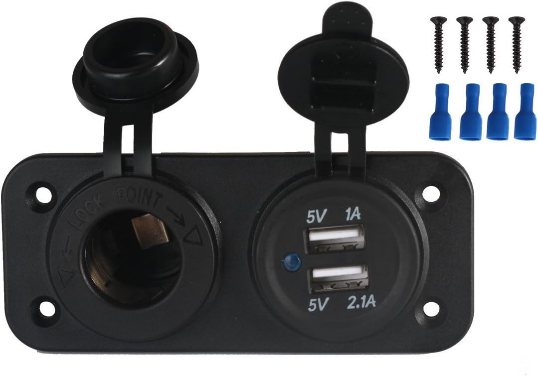 Kaiqi Dual USB Charger and Socket Blue Panel Mount Sea Marine 12 Volt Motorcycle Boat Rv Truck Plug Power Outlet