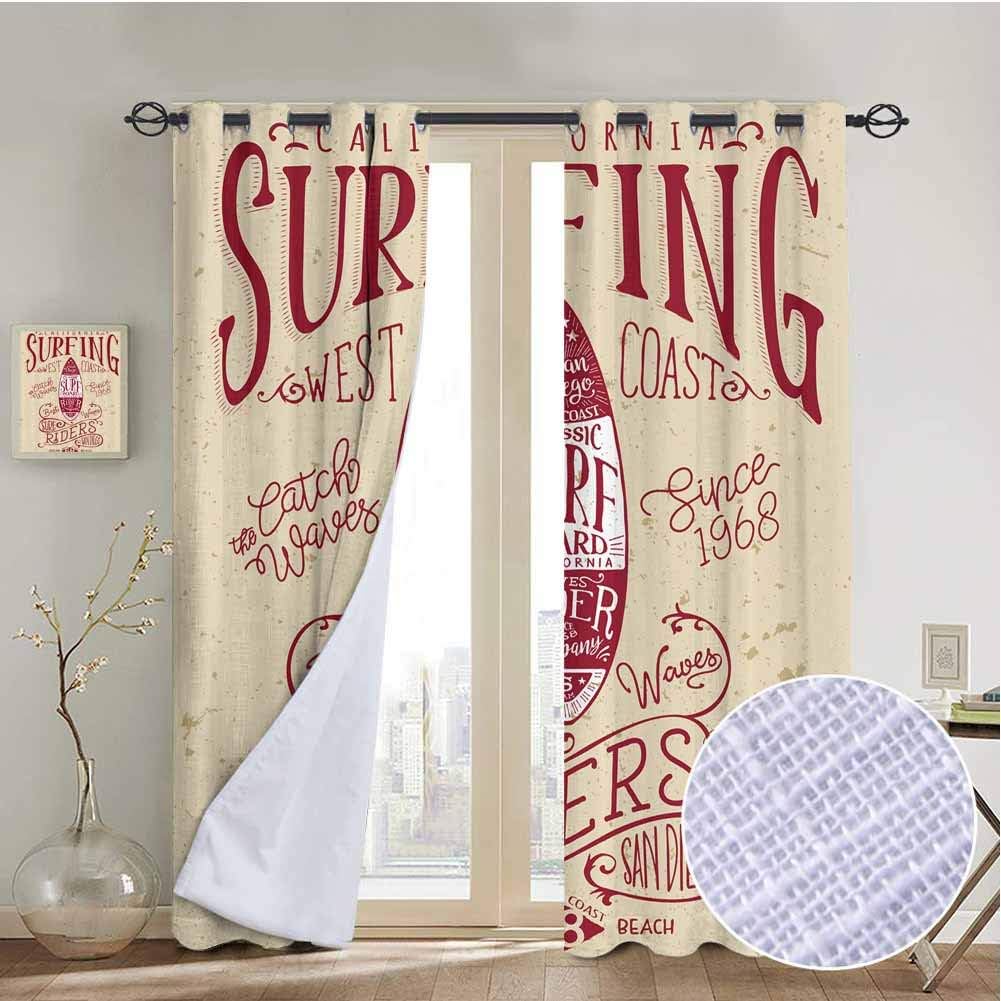 vanfanhome California Surf Vintage Set of Curtain Panels, Printing Curtains Microfiber 3 Layers High Density & Noise Reduction Fabric, Living Room Bedroom Window Drapes(2 Panels, 54x84 Inch)