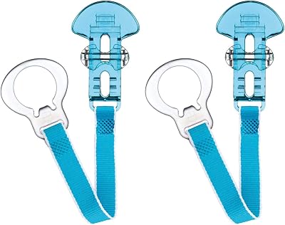MAM Clip 2 Pack Soother Clips Adjustable Lightweight White Blue Strap