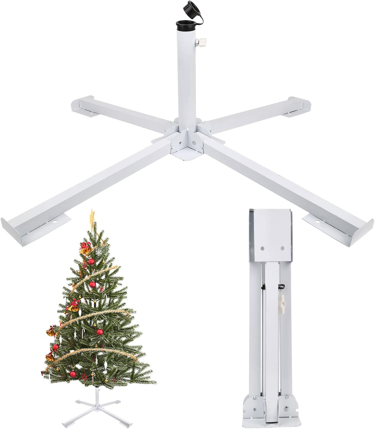 Tree Stands - Artificial Christmas Tree Stand, Fake Christmas Tree Base for 4Ft to 7.5Ft Christmas Tree, Fits 1-1.42 Inch Tree Pole, White