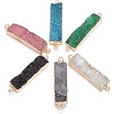 Natural Druzy Crystal Agate Rectangle Links Copper Plated Edge Jewelry Connectors for Jewelry Making Random 5 Pcs