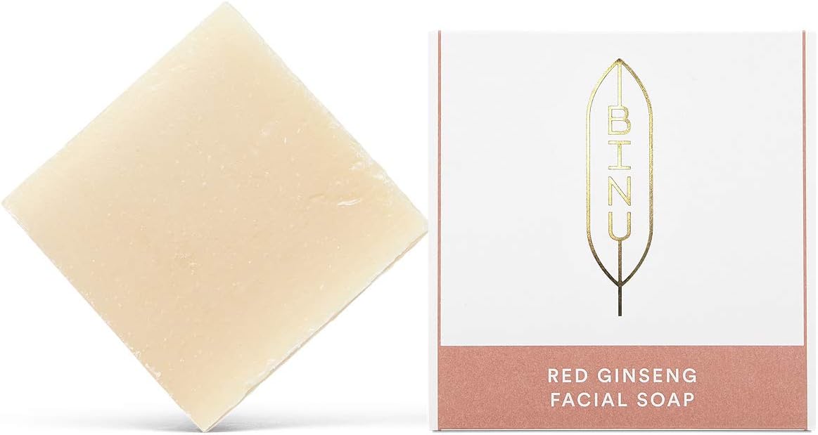 BINU Red Ginseng Facial Soap Face Cleansing for Very Dry & Mature Skin with 14% Shea Butter Palm Oil-Free & Vegan Mild Face Soap with Panax Ginseng
