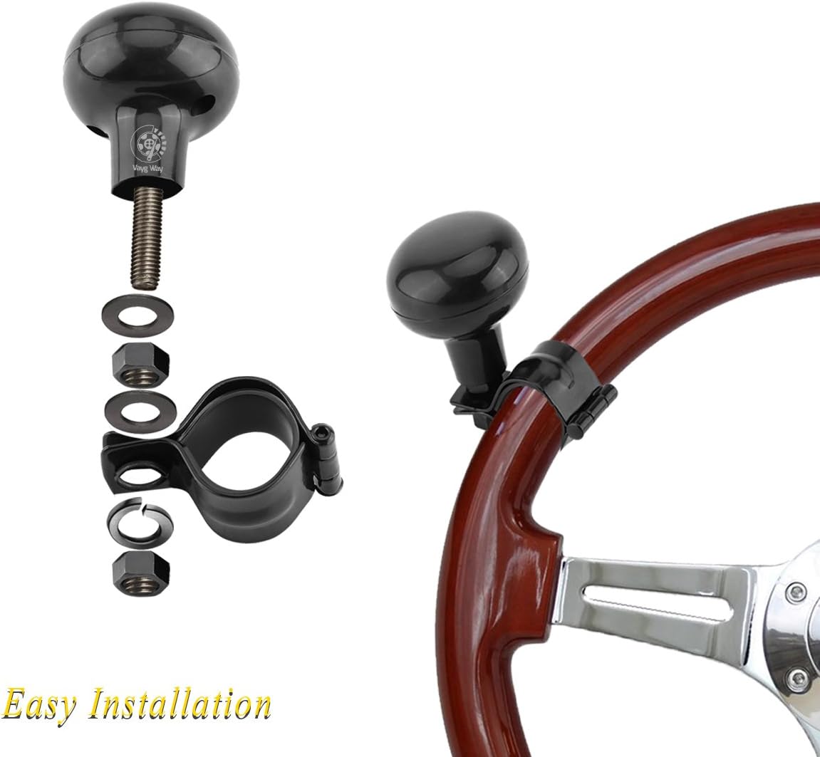 VaygWay Steering Wheel Spinner Knob- Car Suicide Handle Knob Ball- Universal Tractor Vehicle Boat Black- Wheel Accessories Arthritis Handicap Spinners: Automotive