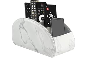 Remote Control Holder with 5 Compartments, PU Leather Remote Caddy Desktop Organizer for TV DVD Blu-Ray Media Player and Heat