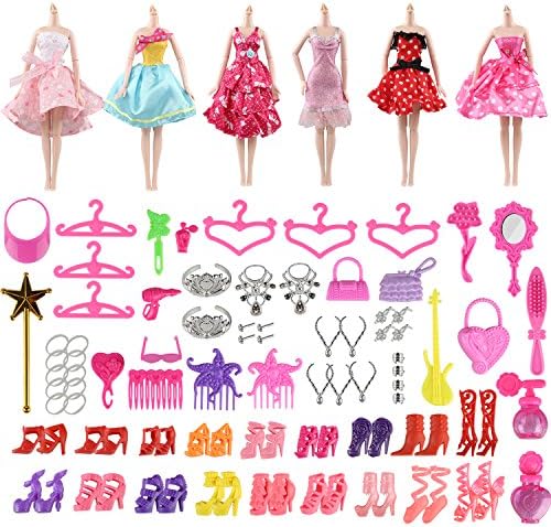 Farand 11~12-inch Doll Clothes Handmade Fashion Party Gown Outfits Dresses include 98 pcs Accessories (Shoes Hanger Handbag Comb Mirror Cap Glasses Crown Ear Stud) for Barbie Doll Gift