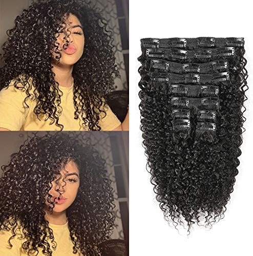 CHARMARTIST Kinky Curly Clip in Human Hair Extensions 100% Remy Virgin Hair Double Wefts Natural Black Human Hair Clip in Hair for Black Women, 120Gram, 10Pcs/Set, 10 inch