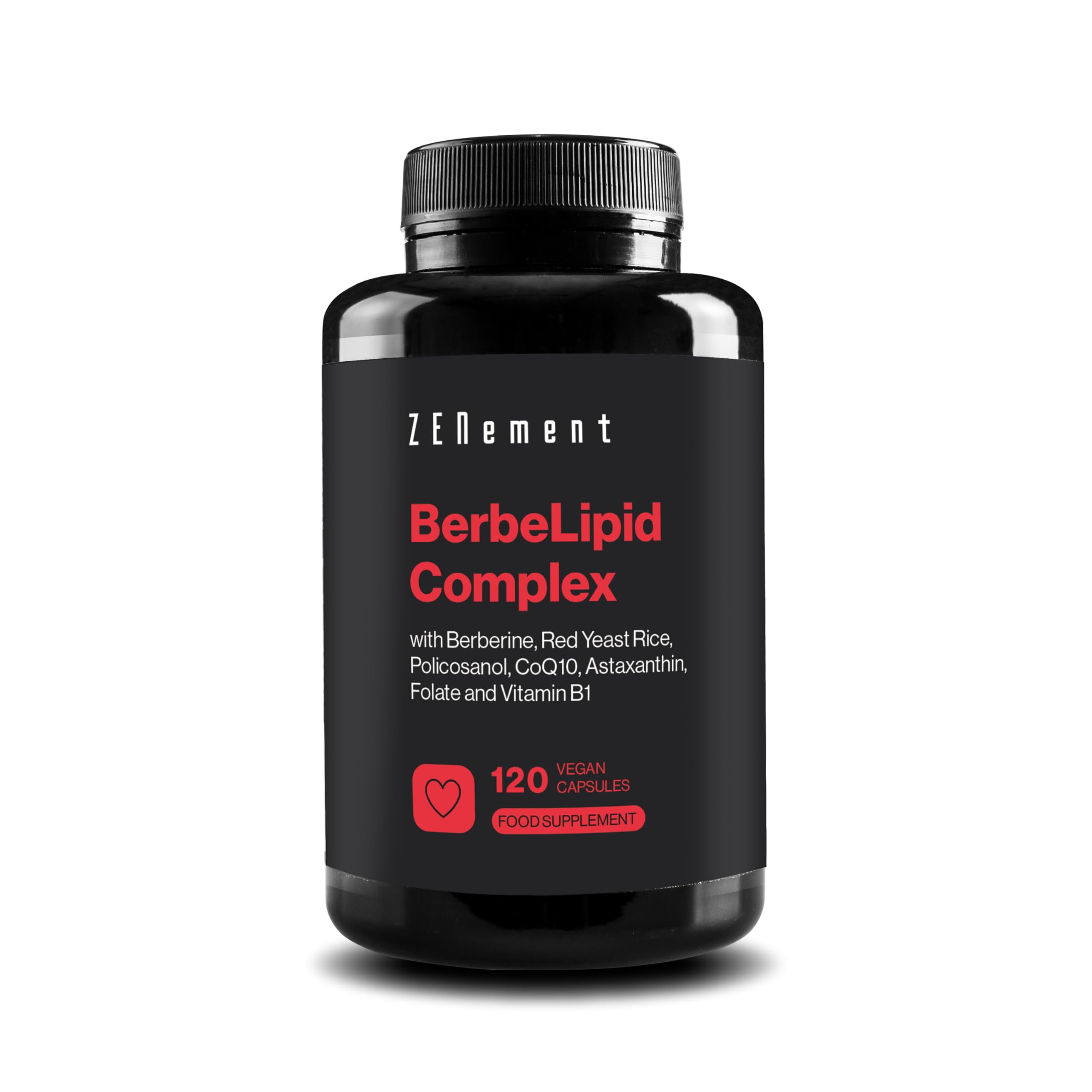 BerbeLipid Complex – with Berberine from Berberis aristata and Red Yeast Rice with Monacolin K, Coenzyme Q10, Policosanol, Astaxanthin, Active Folate and Vitamin B1 – Zenement