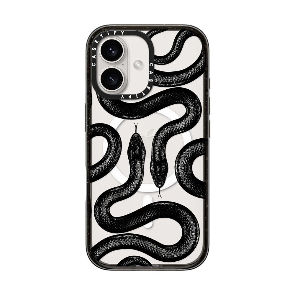 CASETiFY Impact iPhone 16 Case [Slim / 8.2 ft. 4X Military Grade Drop Protection/Compatible with Magsafe] - Black Kingsnake - Clear Black — image 1