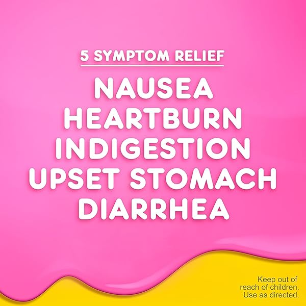 PEPTO BISMOL CHEWABLE TABLETS, UPSET STOMACH RELIEF, NAUSEA RELIEF, HEARTBURN RELIEF, INDIGESTION RELIEF, ANTI DIARRHEA MEDICATION FOR ADULTS – 5 SYMPTOM RELIEF, 30 CT