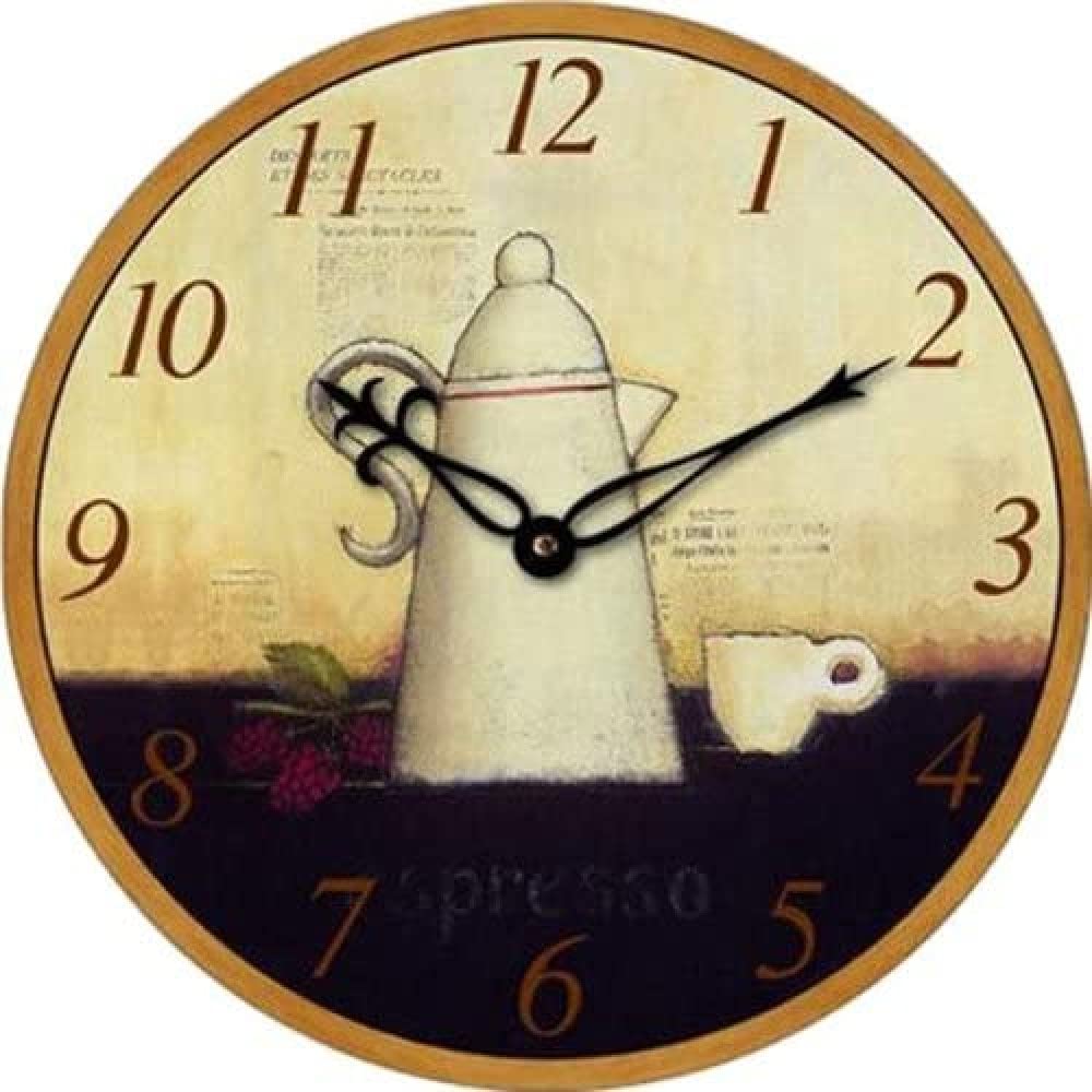 techno line Coffee Pot Theme Quartz Wall Clock, Wood, Beige
