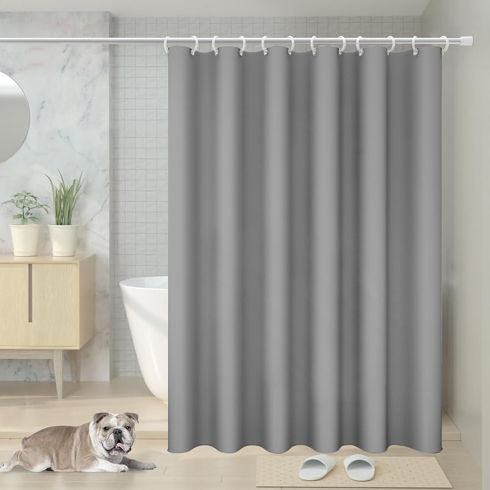 Vinabo Grey Shower Curtain 180x200 cm with 12 Hooks PEVA Fabric