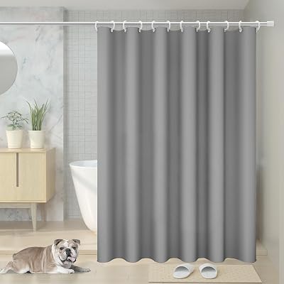 Vinabo Grey Shower Curtain 180x200 cm with 12 Hooks PEVA Fabric