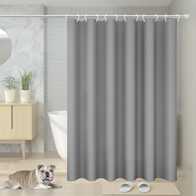 Vinabo Grey Shower Curtain 180x200 cm with 12 Hooks PEVA Fabric