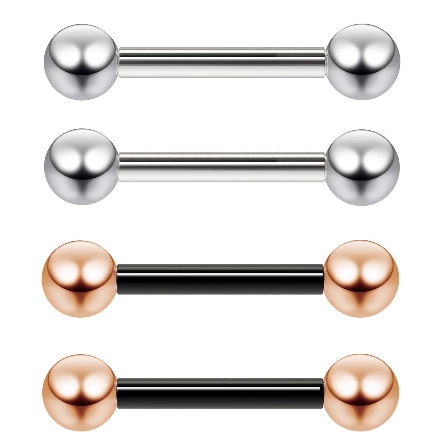 4pc 16 Gauge Cartilage Bar Earring Barbell Tragus Bars Triple Forward Helix Auricle Rose Gold Black 8mm