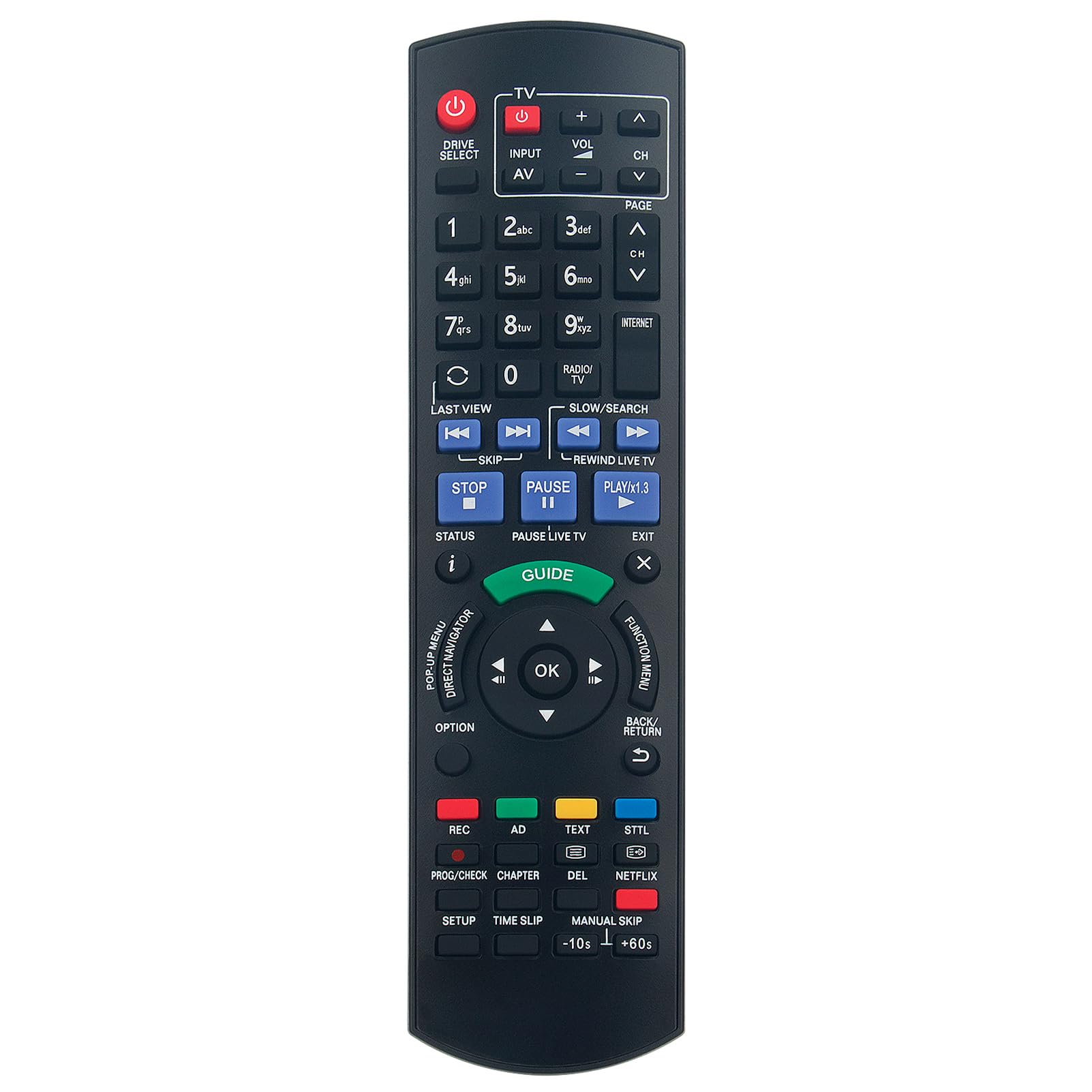 VINABTY N2QAYB000780 Replacement Remote Control fit for Panasonic Blu Ray Disc Player DMR-HW120EB DMR-PWT530EB DMR-HW120EB-3 DMR-PWT530EB-2 DMR-PWT500EC DMR-HWT130EB DMR-PWT420 N2QAYB000763