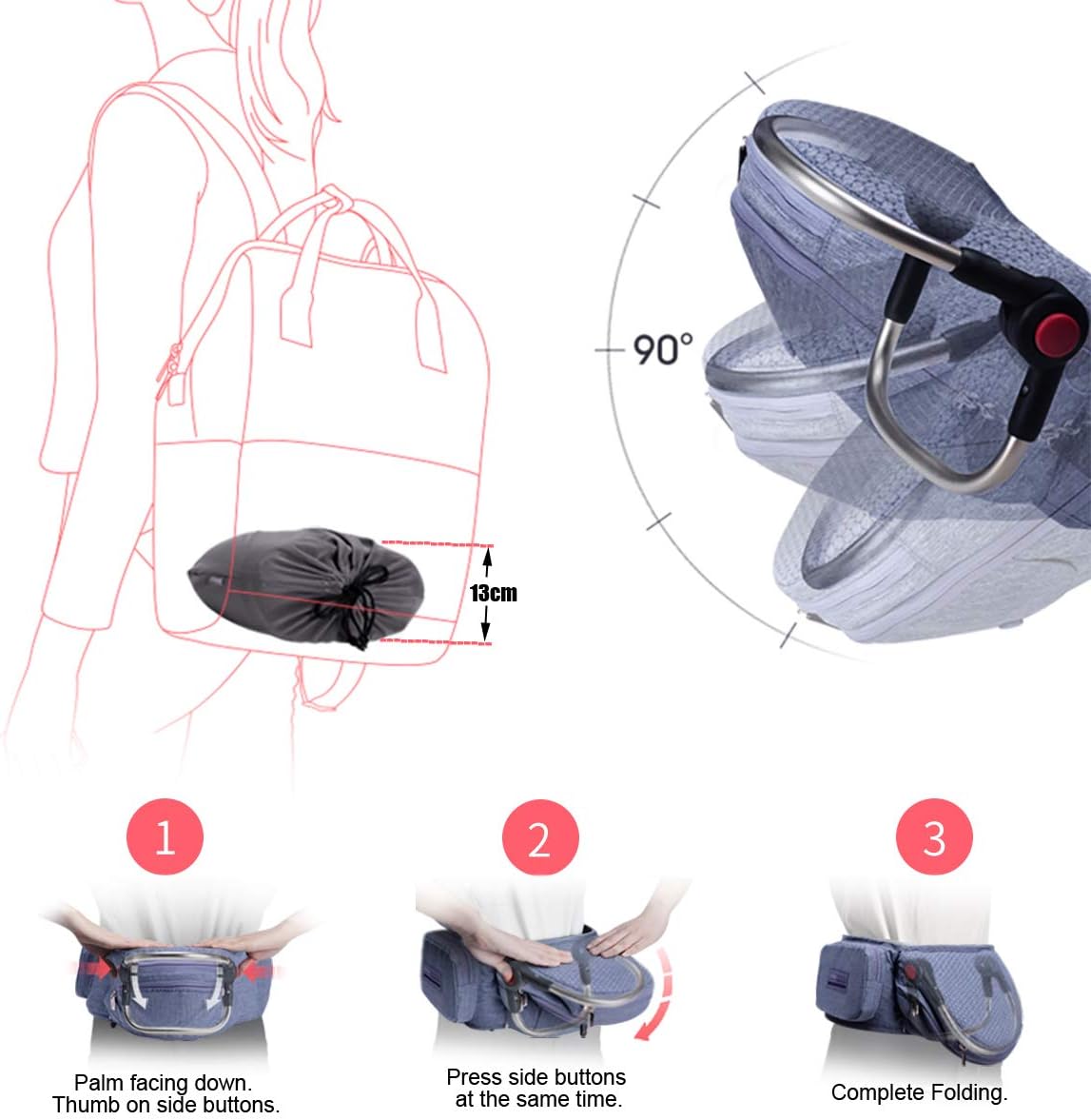 Bebamour Baby Carrier Hip Seat 0-36 Months Lightweight 3 in 1 Baby Carrier Newborn to Toddler HipSeat (with Waist Extender - Image 4
