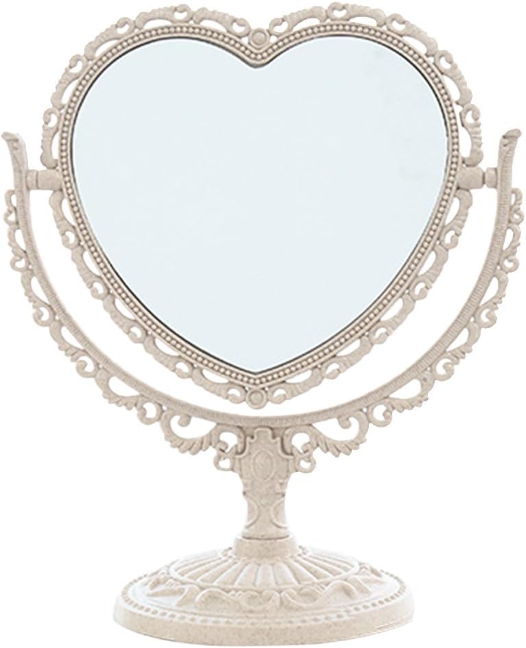 Mirrors - XPXKJ 7Inch Heart Shaped Mirror, 360°Two-Sided Magnifying Aesthetic Mirror, Coquette Room Decor Vanity Mirror for Desk,3X Magnification Bathroom Mirror Bedroom Mirror (Heart Shaped, Beige)